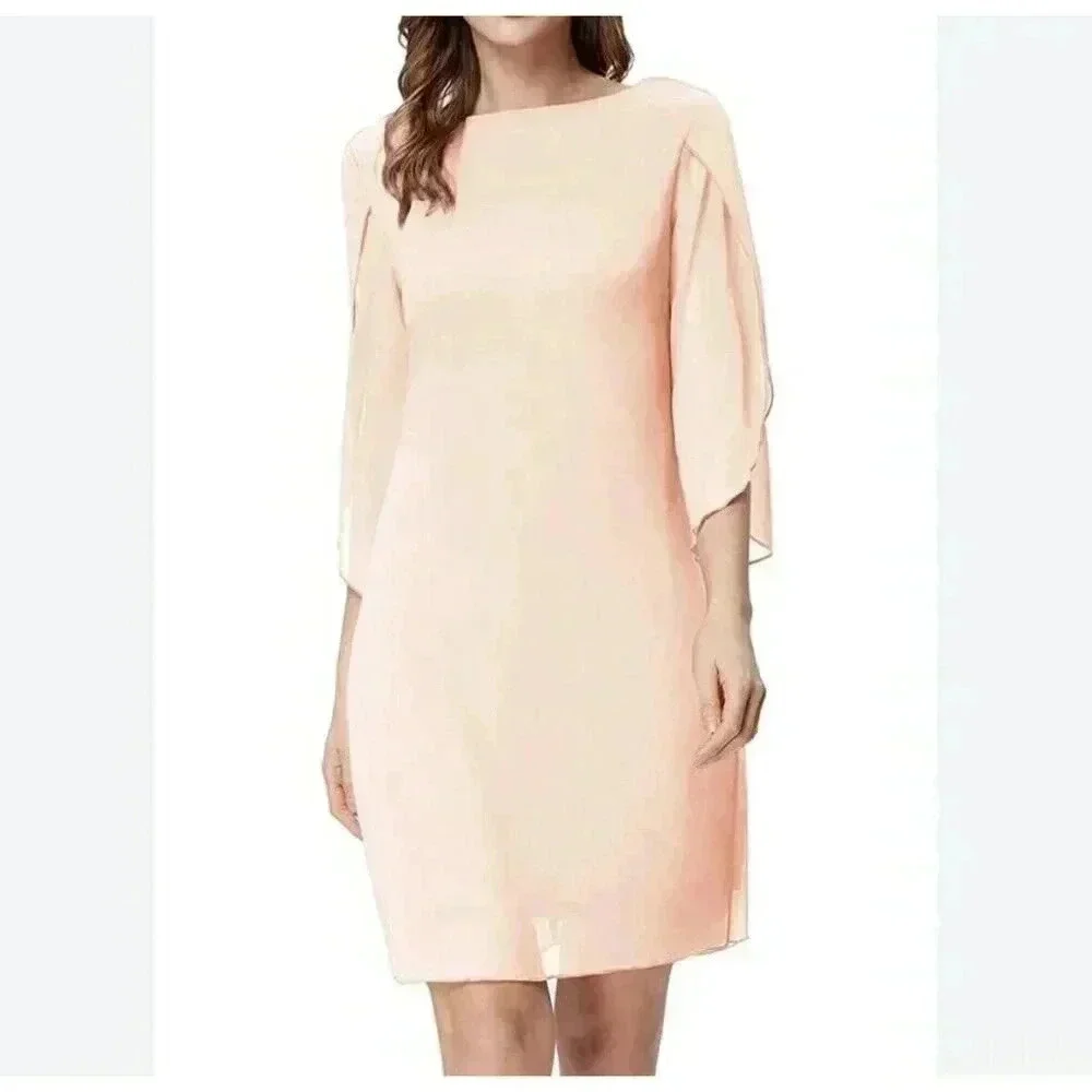 Grace Karin Chiffon 3/4 Sleeve Dress, Pale Pink/Peach 2xl Nwt